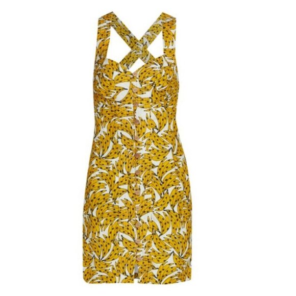 Farm Rio Spotted Bananas Cross-Back Mini Dress, Size XS, Cross-back Strap Cotton - Picture 6 of 10